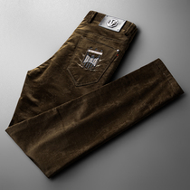 Broken Yard Clearance Flush Quality Winter Thick cash brown casual pants mens mens flat suede light core suede pants male straight