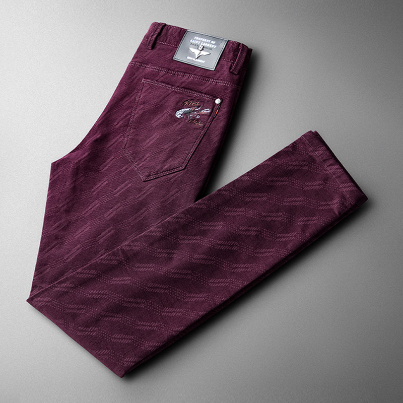 Autumn Winter New Purple Light Core Suede Casual Pants Men's Body Elastic Men's Fashion Quality Dark Tattoo Pants Man