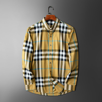 Fall Turmeric Color Plaid Shirt Male long sleeves Cotton Comfort Men Casual Gill Shirt Handsome AIR TIDE CARD