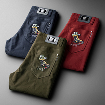 Break Code Clear Cabin Quality Assurance Fall Casual Pants Mens Body Dark Veins Printed Embroidery Mens Army Green Pants