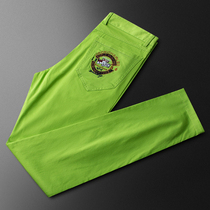 Summer New Green Casual Pants Mens Body Slim Fit Soft Breathable Mens Fashion Embroidered Colorful Pants Male Tide