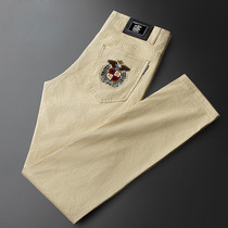 Summer light luxurious fashion casual pants male slim fit Comfortable Breathable Men Printed Card Its Color Pants Male Small Straight Drum Tide