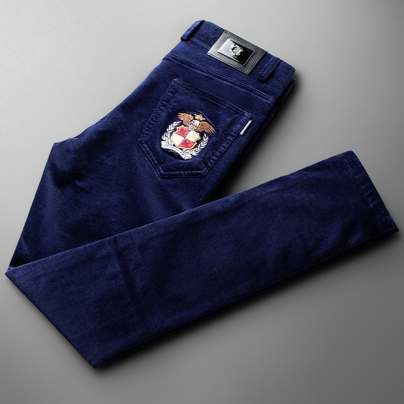 Fall and winter Bao blue corvex men's trousers quality warm men's soft elastic leisure pants male and small straight tube tide