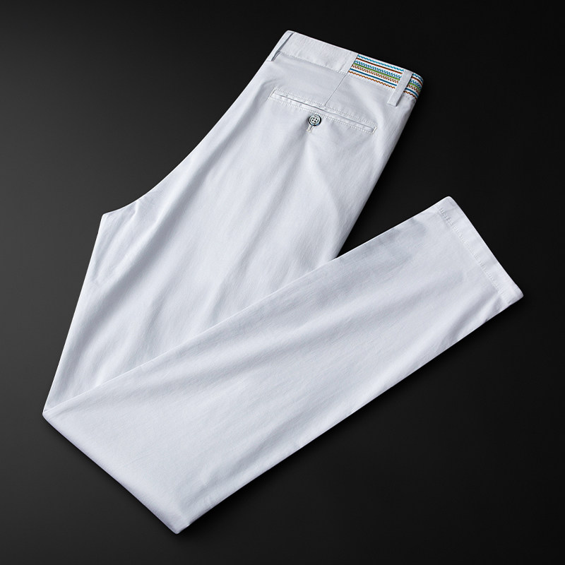 Summer white casual pants men's body slim fit smooth and soft men's fashion quality elastic pants man little foot tide