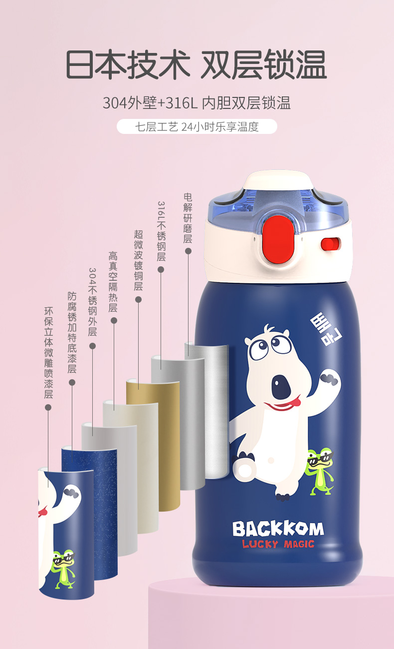 奥迪双钻 316不锈钢 儿童保温杯 670ml 专利吸嘴 图4