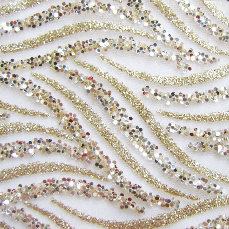 Indian Gauze Style Wedding Dress Sequin Mesh Fabric Gold Stage Outfit Silver Dress Performance Clothing Mesh