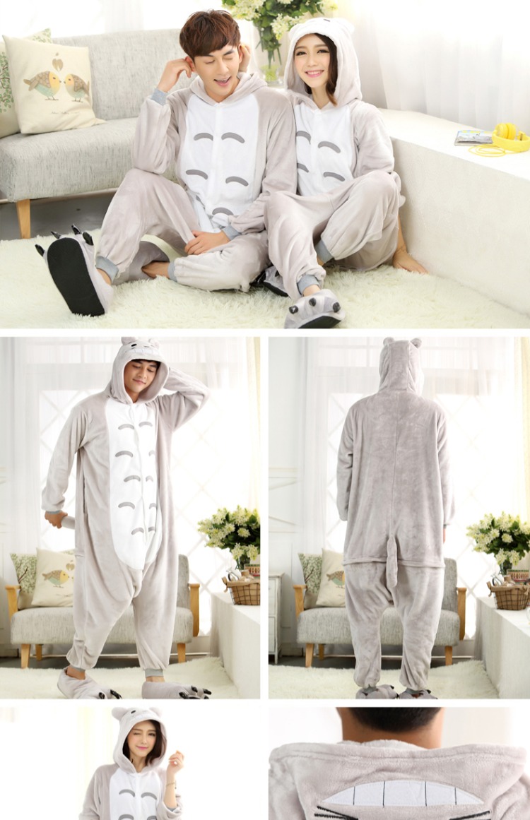 Flannel mùa đông dày động vật dễ thương phim hoạt hình hoạt hình đồ ngủ một mảnh sinh viên người đàn ông trưởng thành và phụ nữ khủng long nhỏ quái vật quần áo ngủ nam