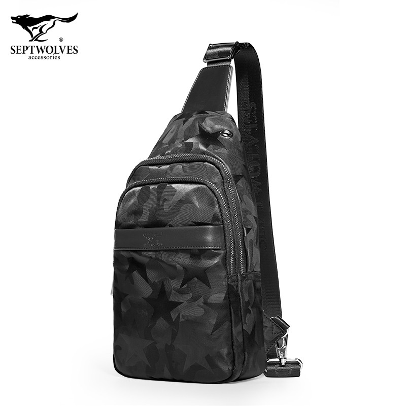 Seven Wolves Chest Bag Men's Camouflated Satchel Satchel Bag Man Purse Single Shoulder Waterproof Trend Sails Cloth Bag New Chest Front Bag