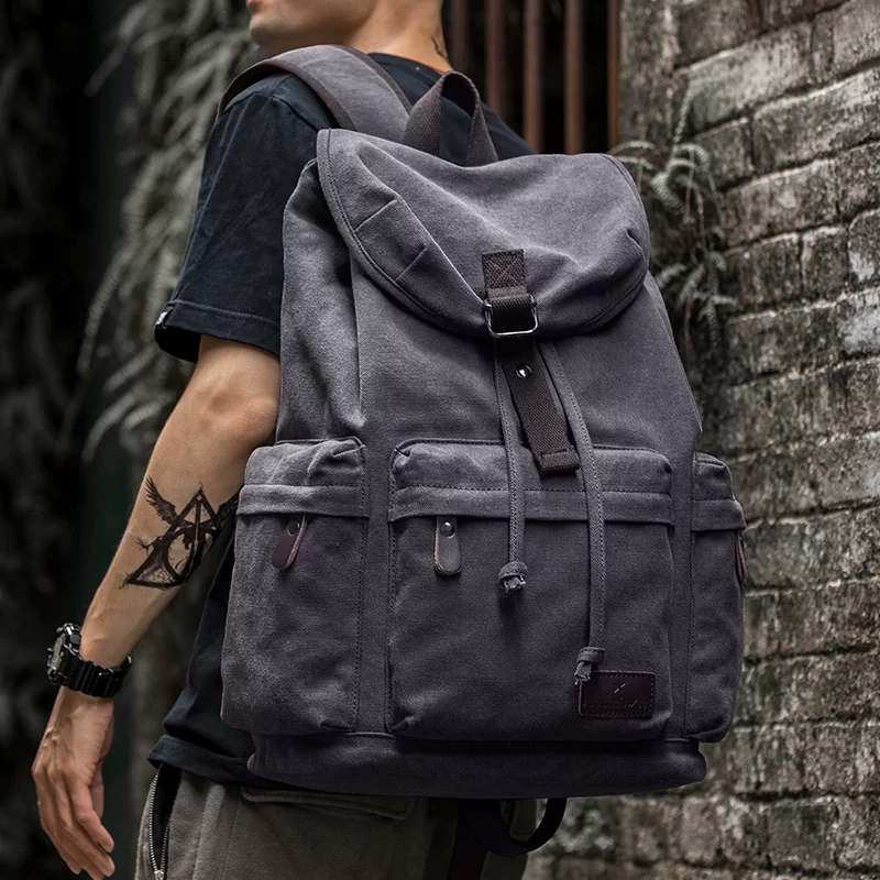 Men's modern canvas backpack, lightweight commuter backpack, 15-inch computer compartment, water-repellent
