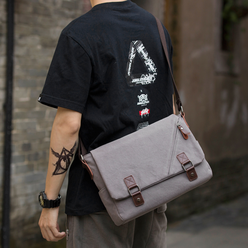 Street Retro Canvas Men Trends Diagonal Satchel Casual Single Shoulder Bag Minimalist SHOULDER BAG CROSSWALK MAILBAG MEN'S BAG
