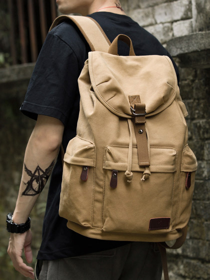 Retro Men's Canvas Backpack, College Student Bag, Casual Large-Capacity Travel Bag, Lightweight Mountaineering Backpack, Men's Bag