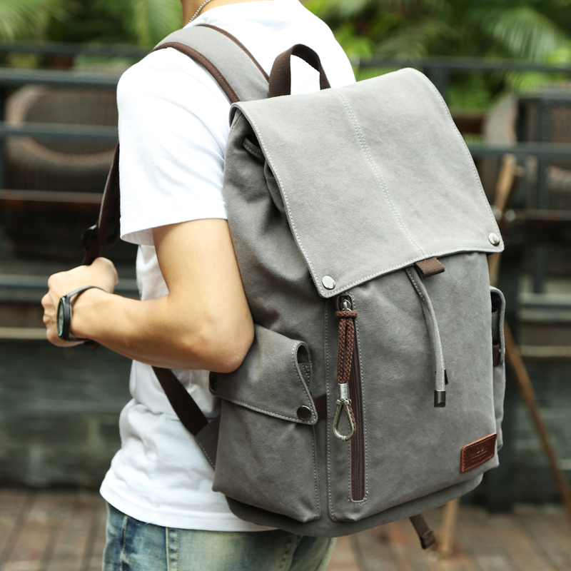 Simple canvas men shoulder backpack casual outdoor travel package student bag business computer package