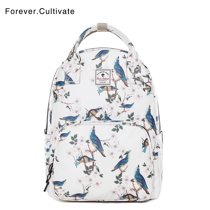 Forevir cultivate printed rear shoulder bag female Korean version art small frescoed school bag female high school student