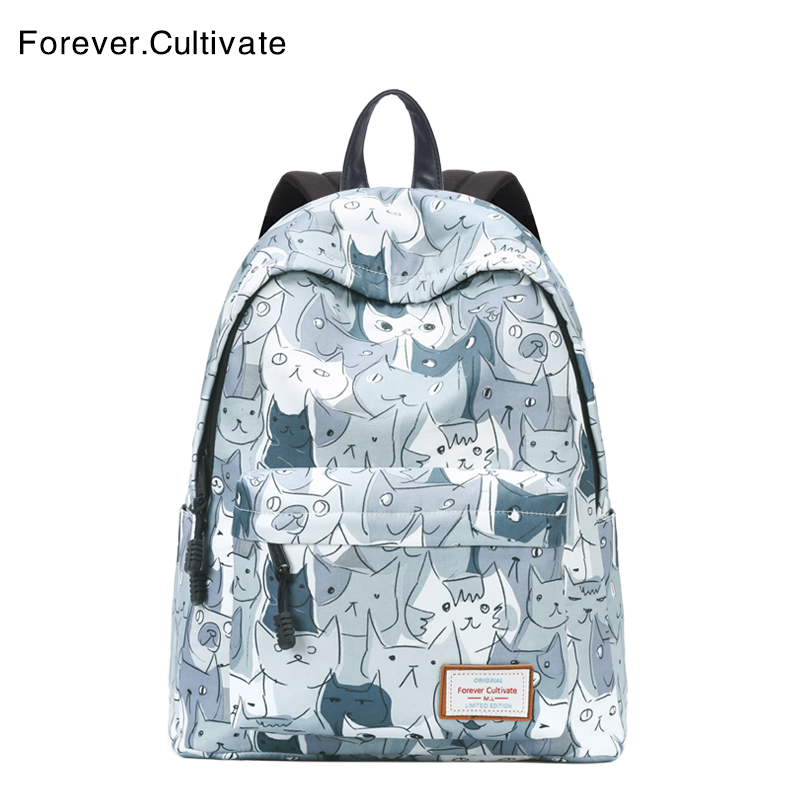 Forever cultivate Printed shoulder bag female Korean version casual backpack Campus high school student school bag female
