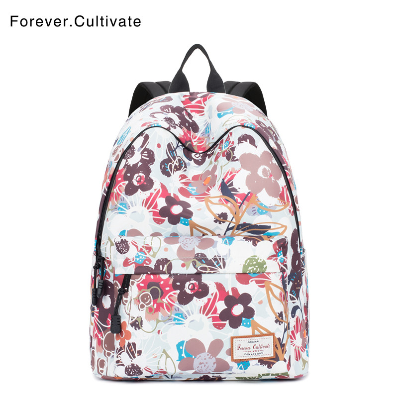 Forever cultivate printed backpack female campus literary small fresh backpack female college student schoolbag