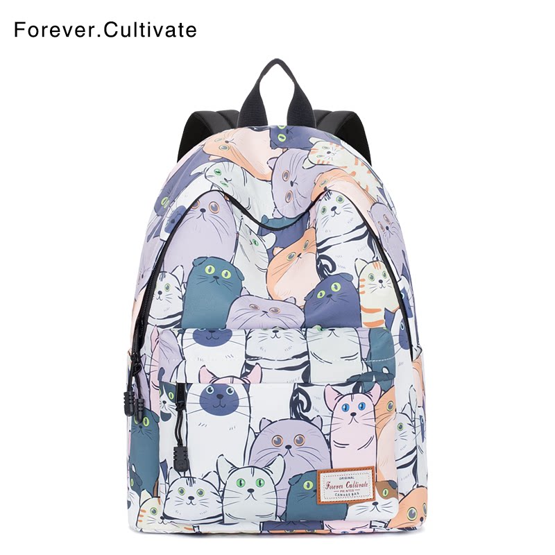Forever cultivate junior high school student schoolbag female 2022 new Korean version cat print backpack