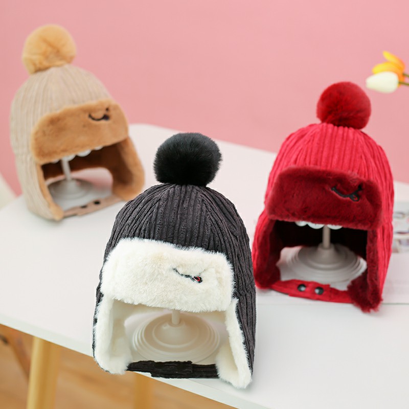 Children's hat winter male and female child Lei Feng cap plus suede thickened warm baby plush baby protective ear cap 1-3