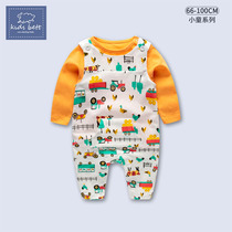 2021 autumn new one year old dress Mens treasure cotton two-piece Net Red childrens strap pants autumn winter clothes