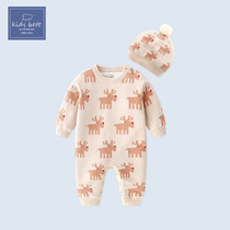 Baby jumpsuit autumn and winter Full Moon Baby out climbing clothes newborn plus velvet padded leather garment