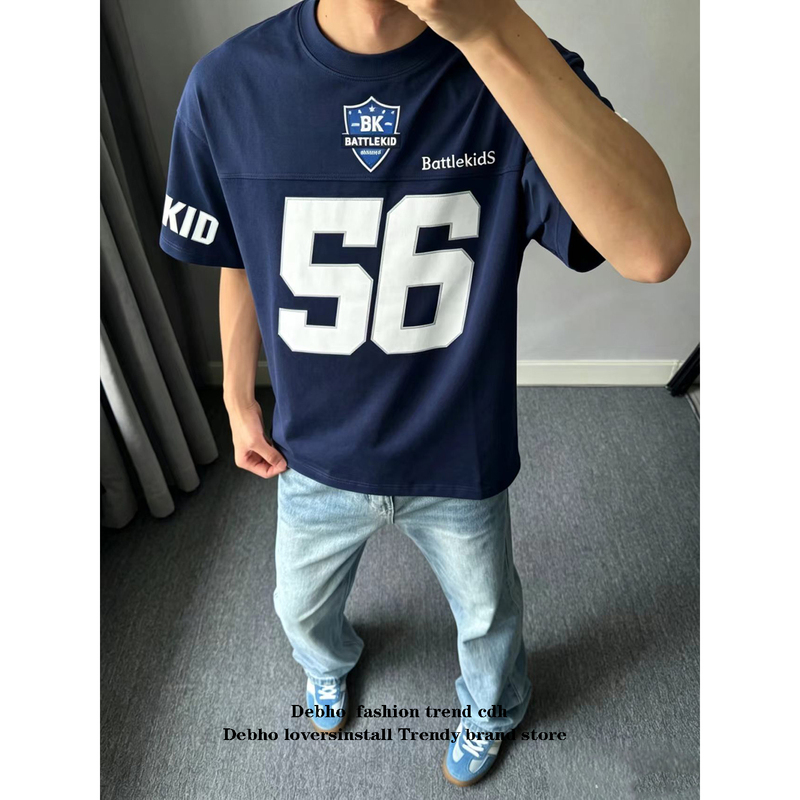 American Retro Digital Embroidery Short-Sleeved T-Shirt for Men and Women, Loose-Fitting Pure Cotton Trendy Brand Couple Tops, New Summer Style Half-Sleeved Tops