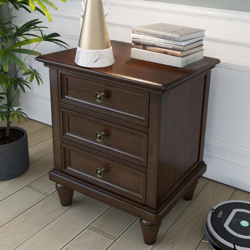 American country retro old furniture bedroom bedside table pure solid wood side table three drawers drawer square coffee table storage cabinet