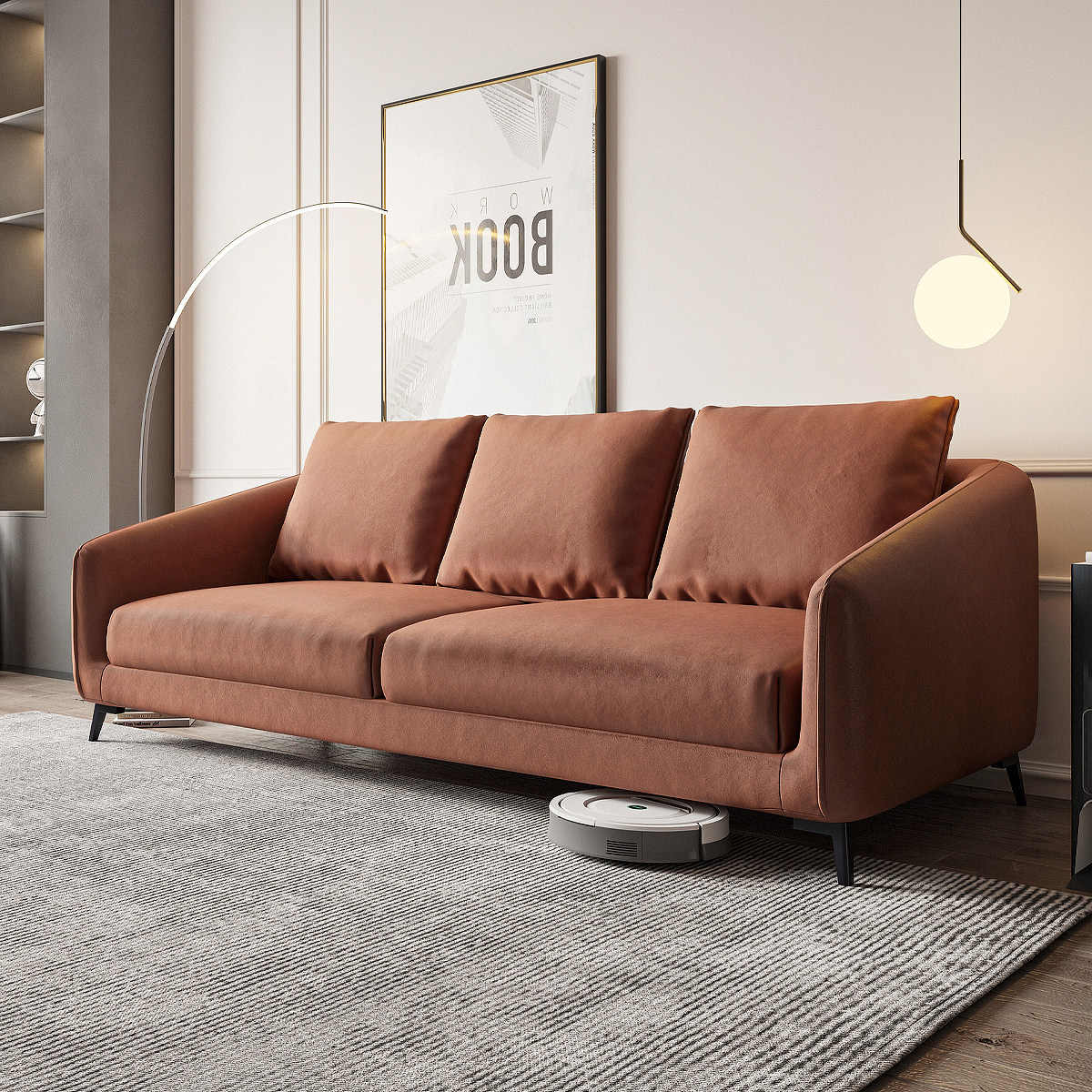 French light luxury technology leather sofa living room small apartment half-bed sofa retro style minimalism Nordic ins