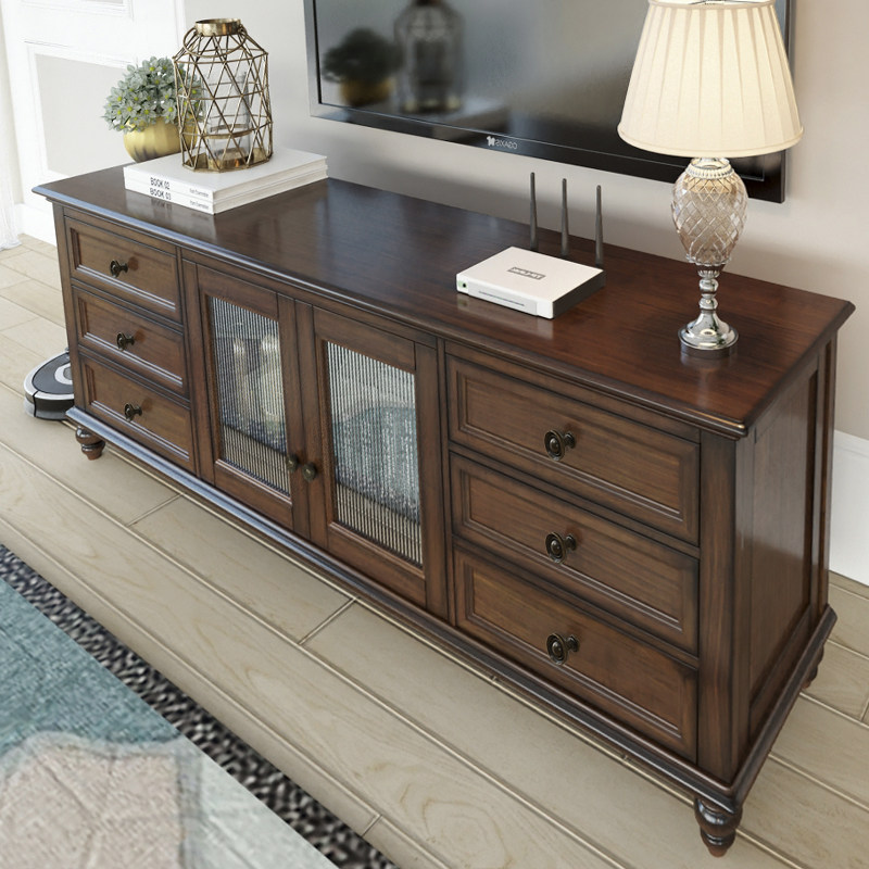 American country all solid wood TV cabinet combination retro old simple and beautiful living room small apartment bedroom TV cabinet high
