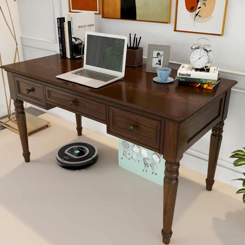 American-style pure solid wood desk with bookshelf integrated study desk home retro computer desk desk