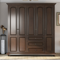 American pure solid wood wardrobe white wax wood four-door solid wood wardrobe with top cabinet retro closet bedroom with six doors lockers