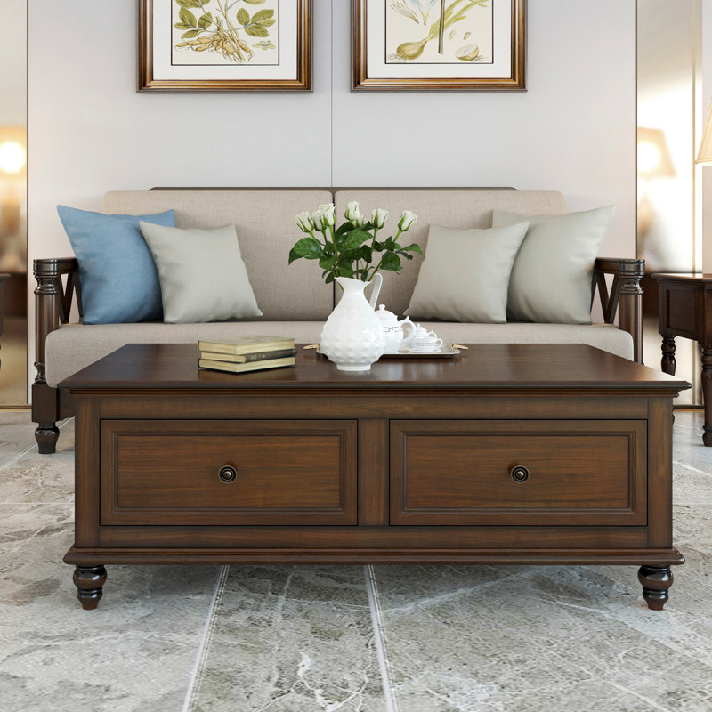 American country simple all solid wood coffee table combination ash wood small apartment retro old rectangular pure log
