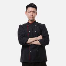 Hotel Workwear Black Catering Canteen Chefs Serving Long Sleeves Red Side Horseshoe Sleeve Winter workwear black and white buckle