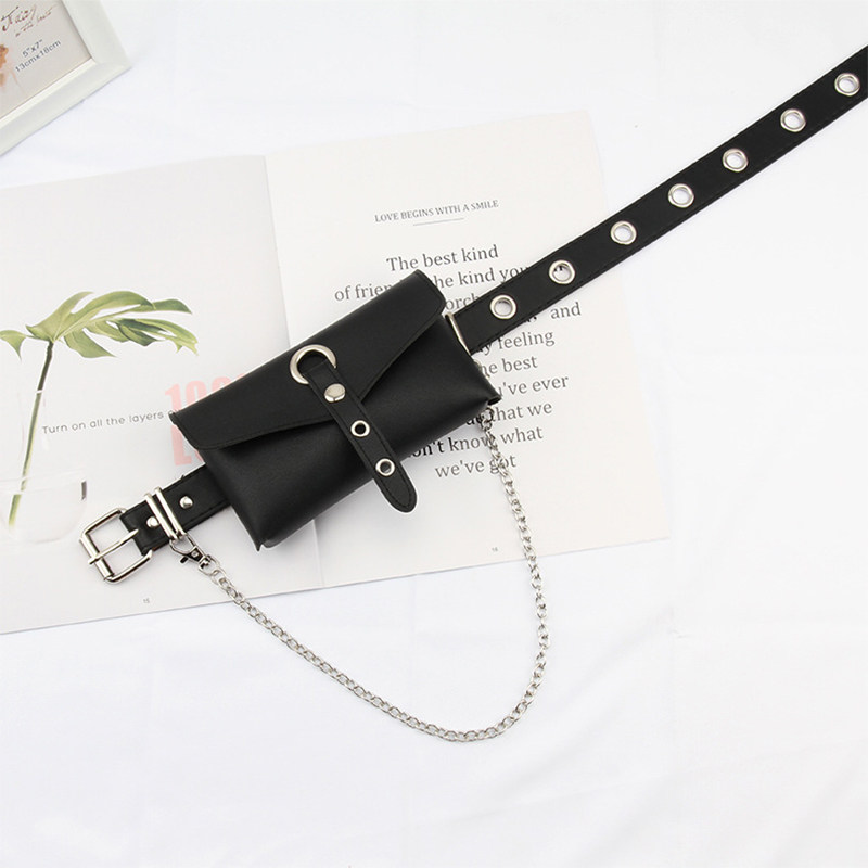 The new mini punk style belt bag can be placed on the mobile phone chain belt bag women's small net red tide cool small waist bag
