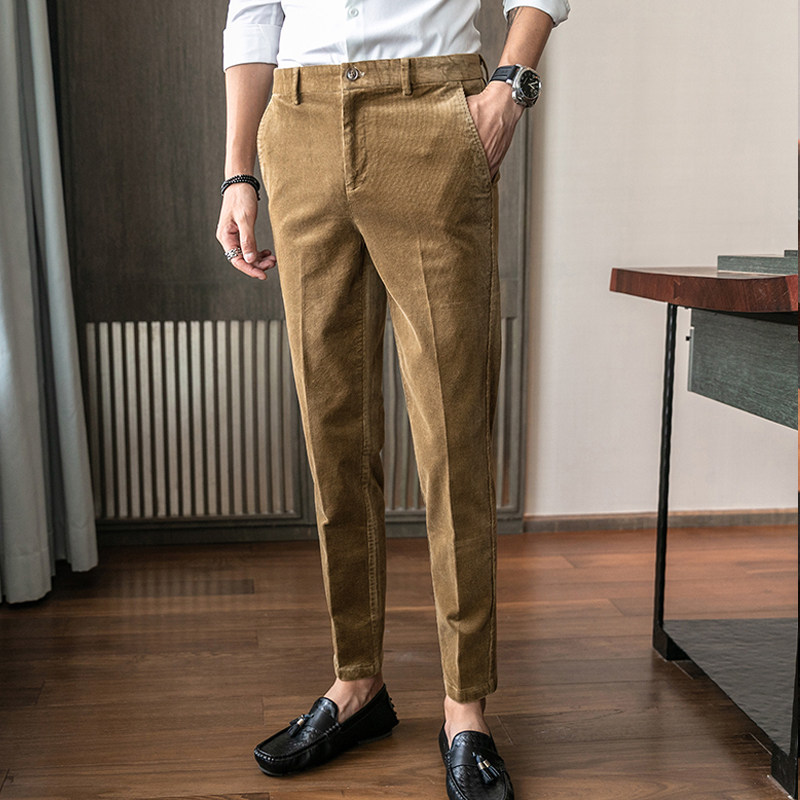 Corduroy casual Korean version of the British style loose to work business slim feet trousers men's trend suit pants autumn and winter