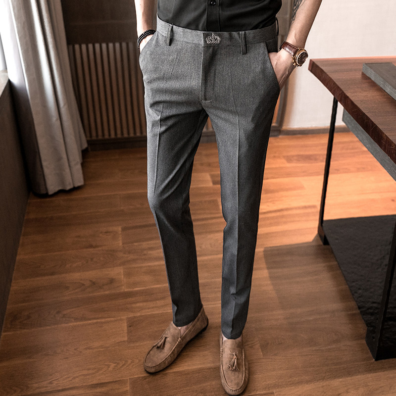 90% pants for men Western pants casual narrow footed pants Korean version Body Trend 100 Hitch Sensation 9 Points West Dress Pants Boomer