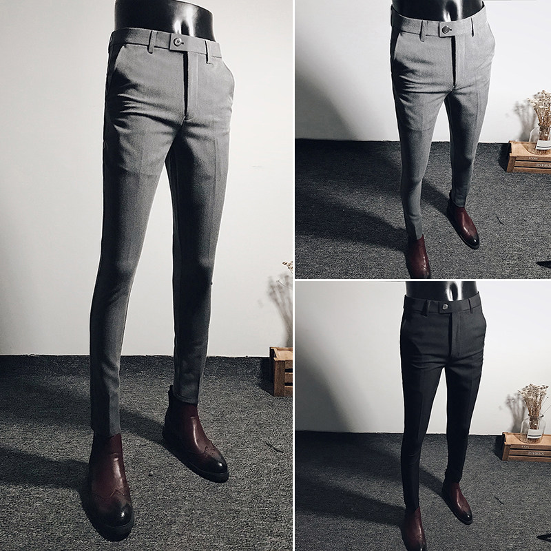 Spring Fall Plaid Casual Business Sashimi Minor Western Pants 100 Hitch Pants Male Korean Version Trendy Little Feet West Suit Pants Man