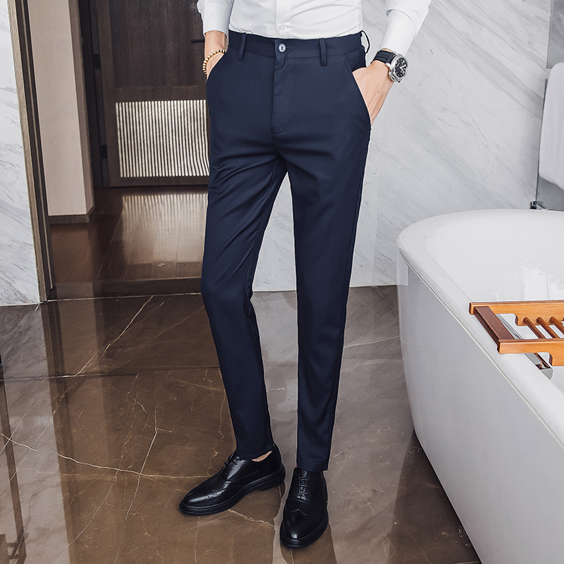 Straight drum long pants men's pituitary pants casual narrow footed pants Korean version trendy 100 lap suit pants Chaeasing