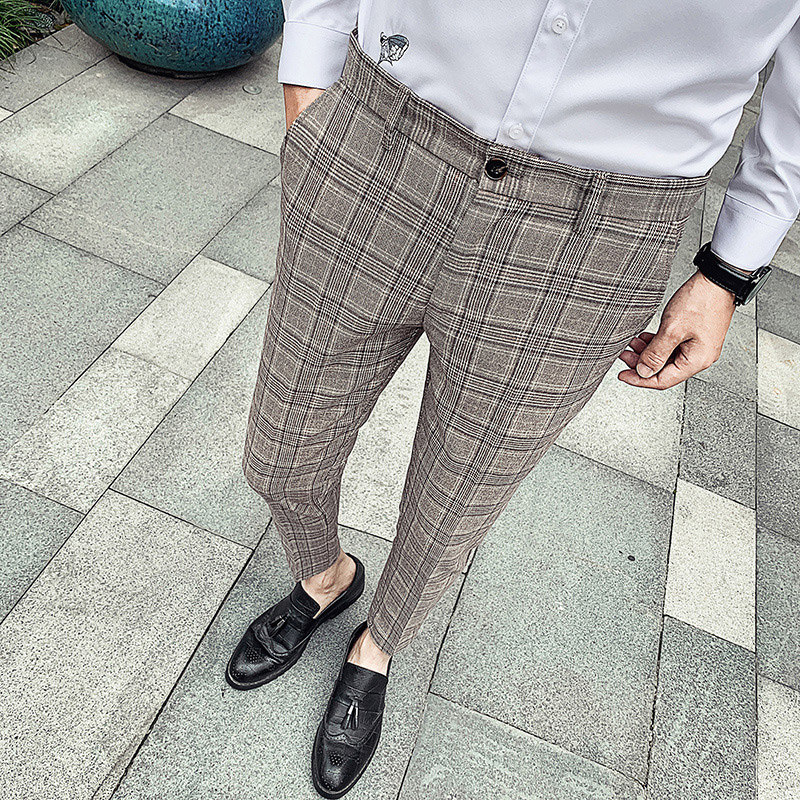 Autumn Winter Long Pants Plaid Western Pants Men Inglén small feet New trendy pants Striped Western Dress Pants Hairstylist