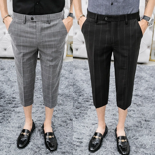 Летний костюм, мужские трендовые штаны, тонкие повседневные брюки, в корейском стиле, облегающий крой