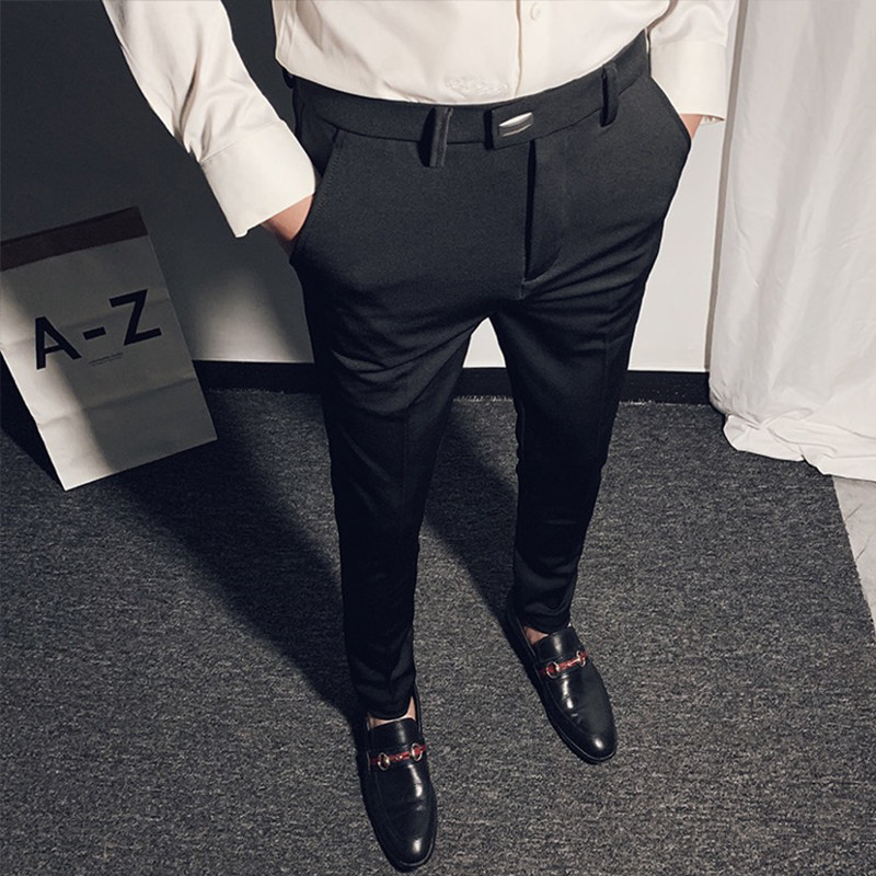 Men's business pants casual Western pants Men's black elastic small feet long pants Korean version Body Trendy West Dress Pants Yuppies