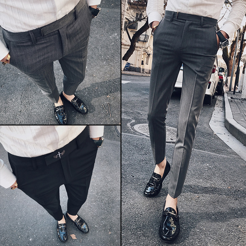 Men's 90% pants fit small western pants Korean version casual suit pants male trend small feet west suit long pants summer