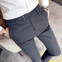Senior sense mens pants casual business slim pants Korean trend small feet nine suit pants mens small trousers