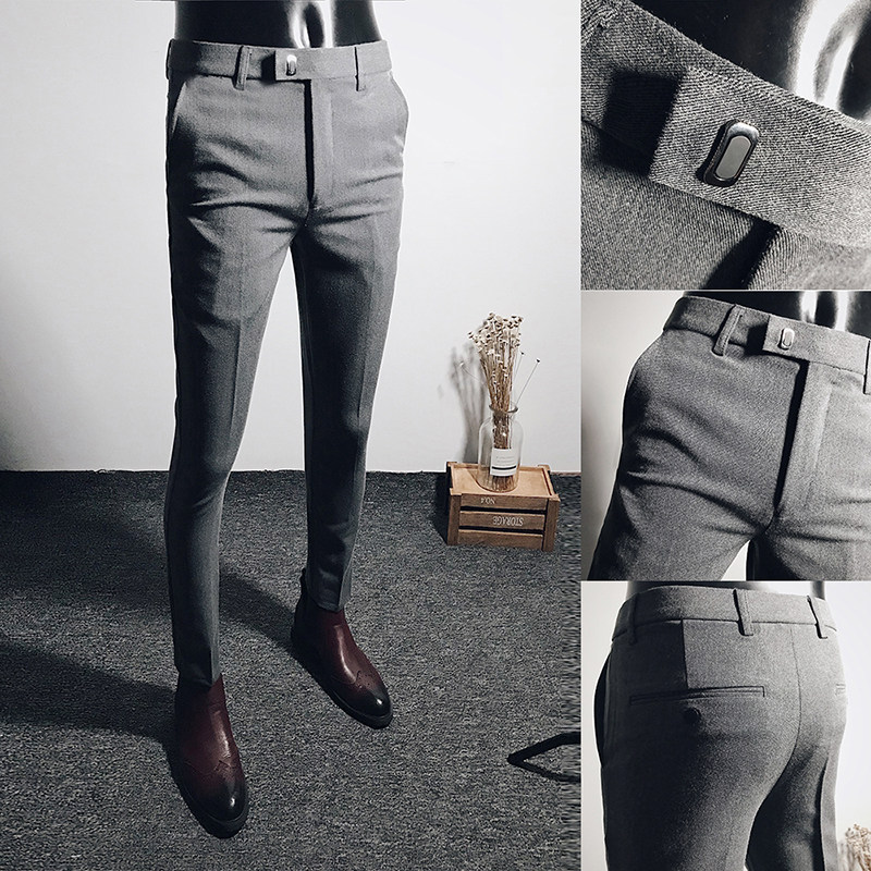 Plus Suede Thickened Autumn Winter Business Casual Grey Western Pants Smoke Tubes Pants Male Korean version Body Trendy Suit Western Dress Pants