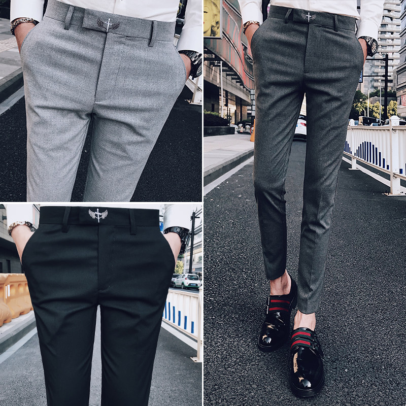 100 hitch 90% pants fit small western pants Korean version casual suit pants male trend elastic small foot suit pants damp