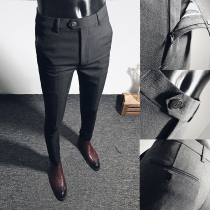 Autumn British business pants mens black stretch small feet pants Korean slim trend suit pants plus Velvet