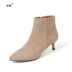 Bốt gót nhọn giữa da nubuck mùa thu / đông, bốt đơn ngắn, bốt nữ và bốt trần, bốt mỏng, nhỏ - Kính khung