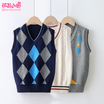 Childrens knitted vest spring and autumn class clothes boys pure cotton outer wear sweater vest large children warm plus velvet thickening