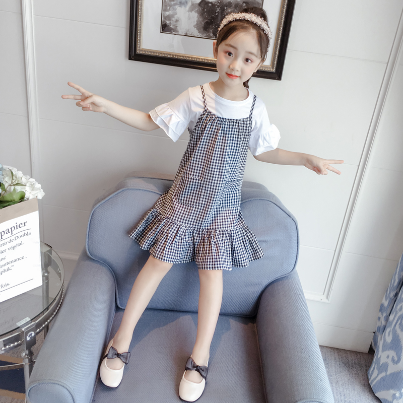 Girls summer suit 2021 new Korean children's suit condole belt two-piece foreign style fashionable girls summer tide clothes