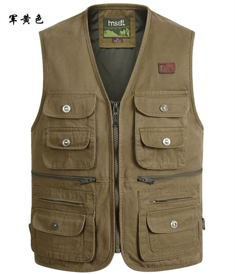 Ngoài trời chụp ảnh giải trí vest cotton vải phóng viên trung niên vest vai câu cá nhiều túi kích thước lớn vest lỏng áo 3 lỗ tập gym