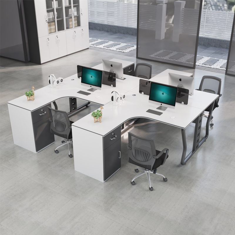 Double staff desk Simple modern office L-shaped staff desk deck 2 4-person office desk and chair combination