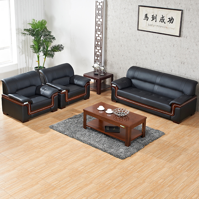 Guangzhou office sofa tea table combination office business reception sofa 3 people simple leather leather 2